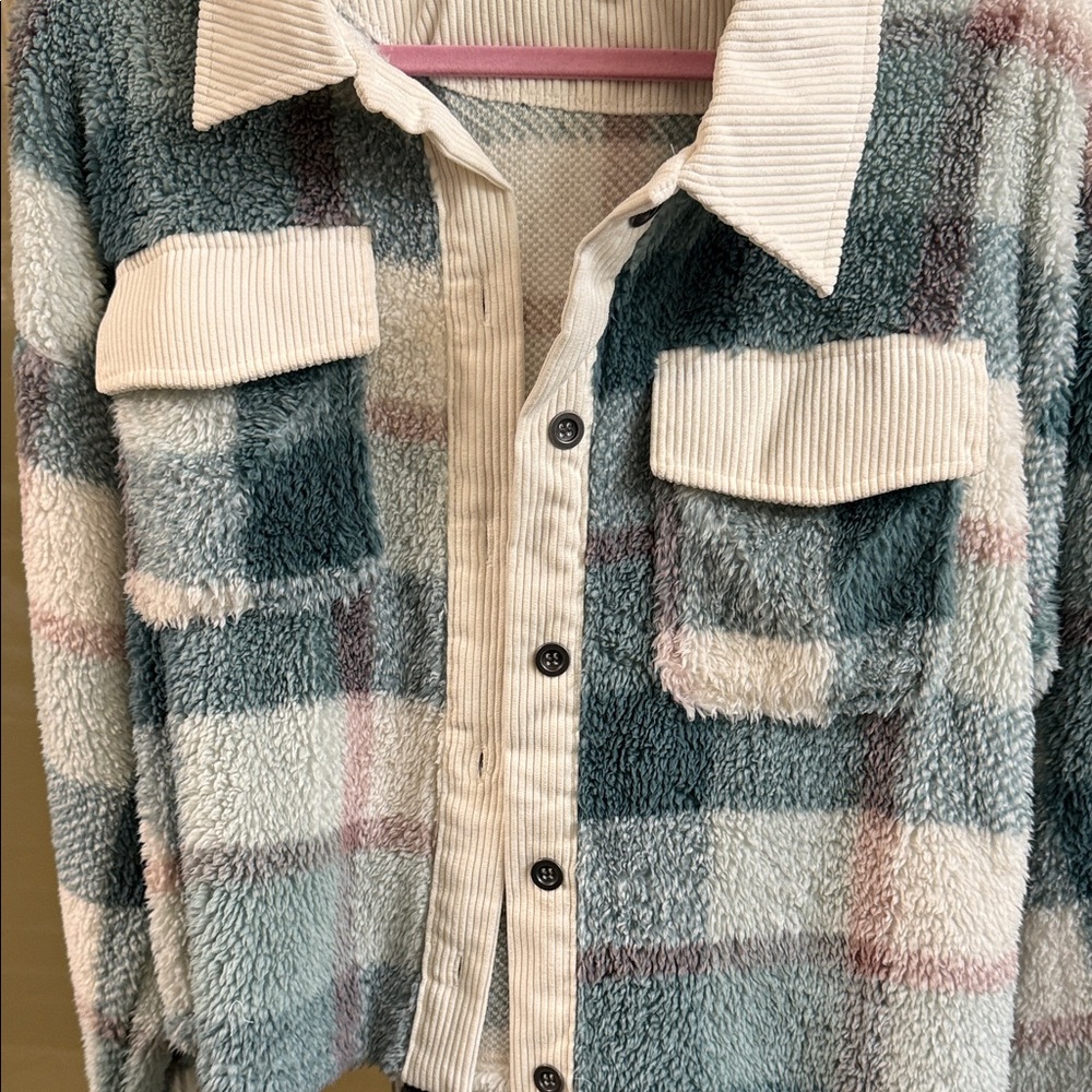 Hippie Rose Ivory Green Plaid Ribbed Knit Top